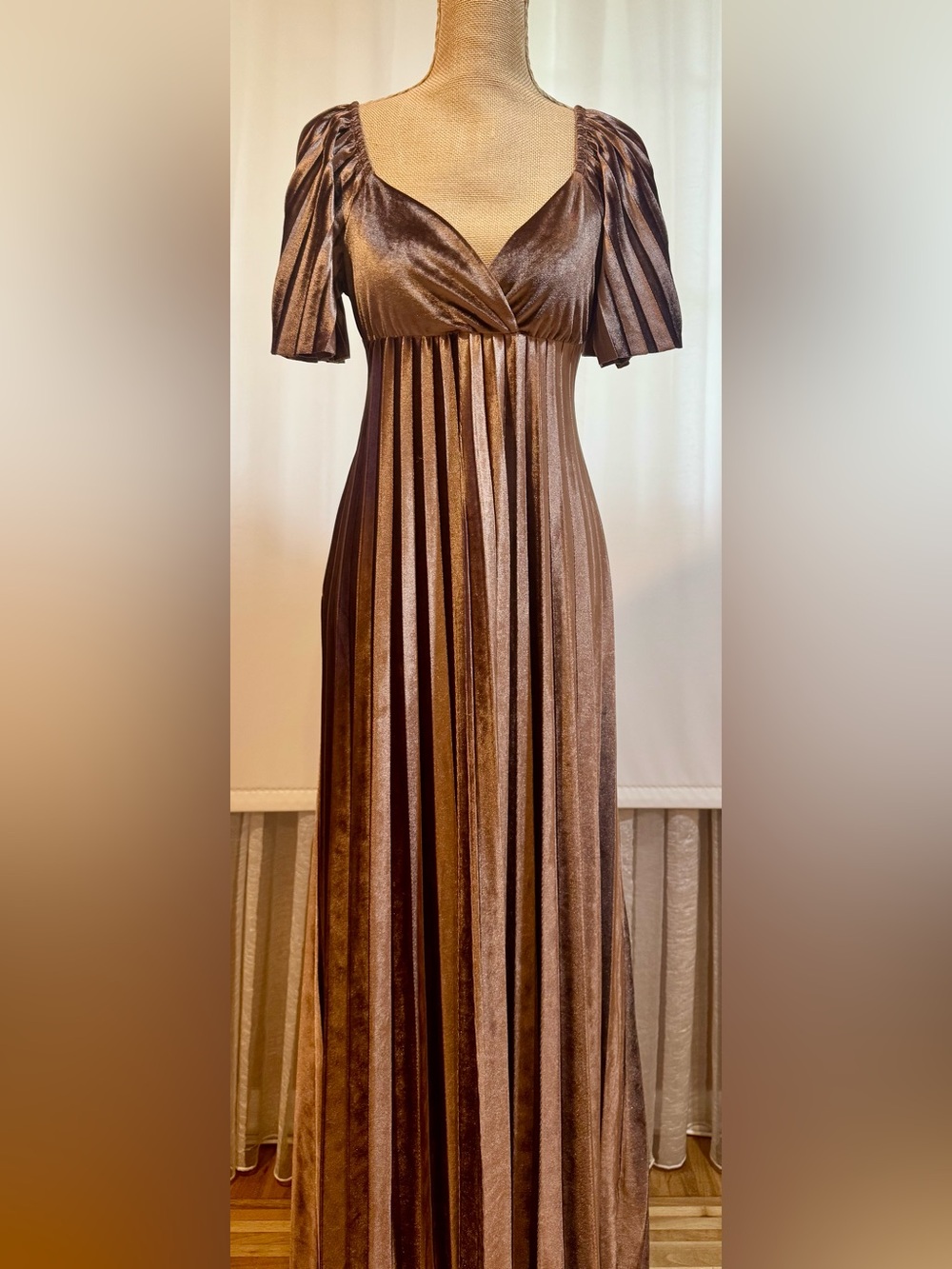 ASOS Shimmering Pleated Maxi Dress in Deep purplish pink, size 4